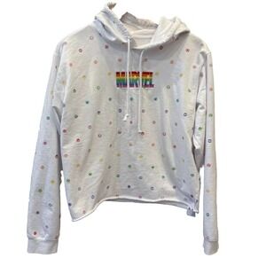 EUC Disney Parks Marvel Avengers Rainbow Pride Hooded Cropped Top Junior XL‎ '22